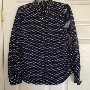 Like new JCREW navy w/ white polka dot button down shirt slim sz L